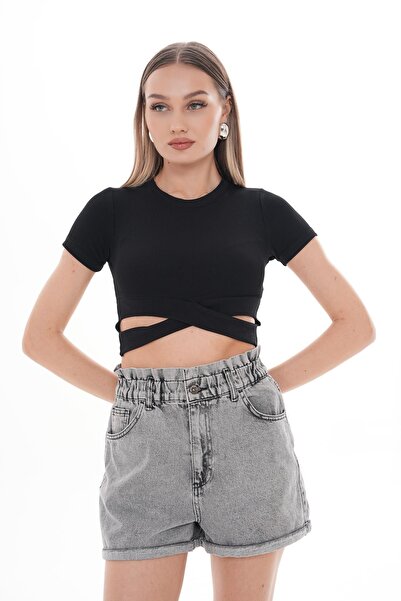 ŞİMAL Γυναικείο μπλουζάκι με λεπτομέρεια σταυρού 250075 -