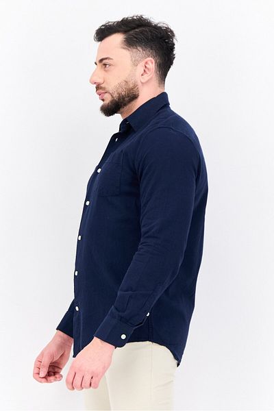GAP Men Regular Fit Plain Long Sleeves Casual Shirt, Navy