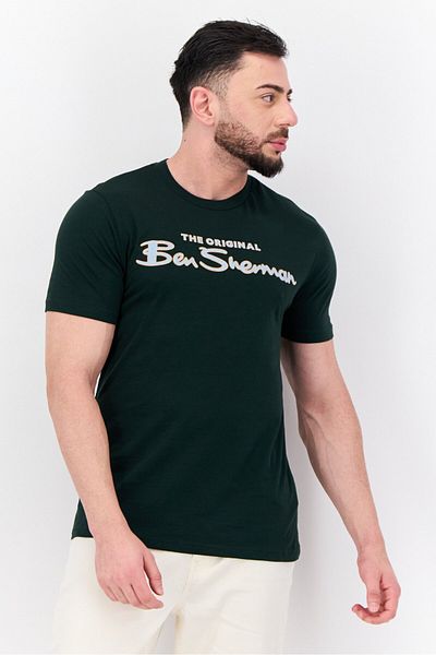Ben Sherman Men Crew Neck Short Sleeves Brand Logo T-shirt, Green