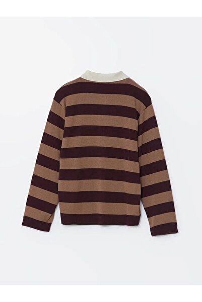 LC Waikiki Γυναικείο μπλουζάκι LCWAIKIKI Classic Polo Collar Claret Red ριγέ