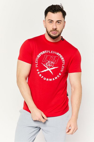 Plein Sport Men Sportswear Fit Short Sleeves Outdoor T-shirt, Red
