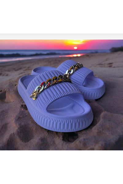 mustey Chain Detail Ultra Comfortable Women's Slippers Beach Garden Balcony Slippers