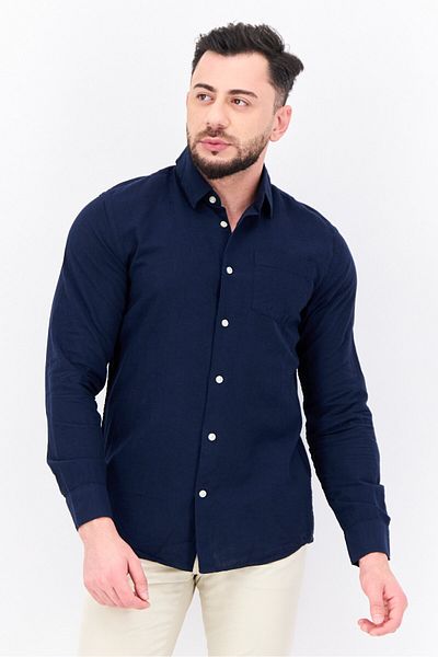GAP Men Regular Fit Plain Long Sleeves Casual Shirt, Navy