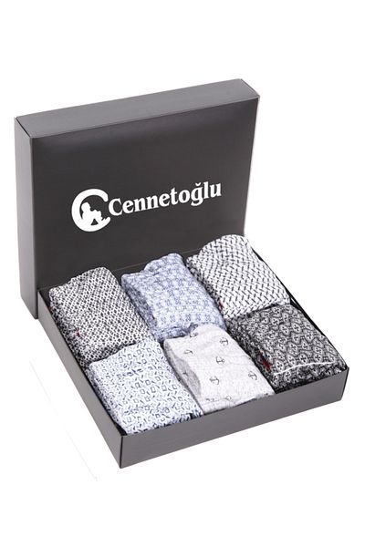 CENNETOĞLU Ανδρικό άνετο μποξεράκι 6 τεμαχίων με κουμπιά με μικτά σχέδια