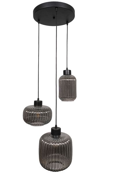 Fer Avize Nergis Modern Chandelier Pendant Lamp - 3-Piece Glass Kitchen Cafe Living Room Indoor