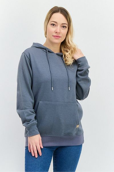 Crosshatch Women Hooded Solid Long Sleeve Sweatshirt, Dark Grey