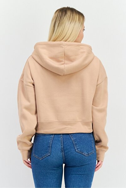 Juice Women Hooded Plain Long Sleeve Hooded Sweatshirt, Beige