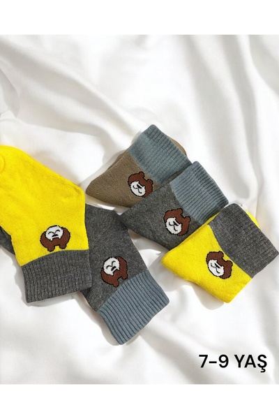 Çorabistaan 3 Çift Çok Renkli Teddy Ayıcık Desenli Unisex Kız Erkek Çocuk Kış...