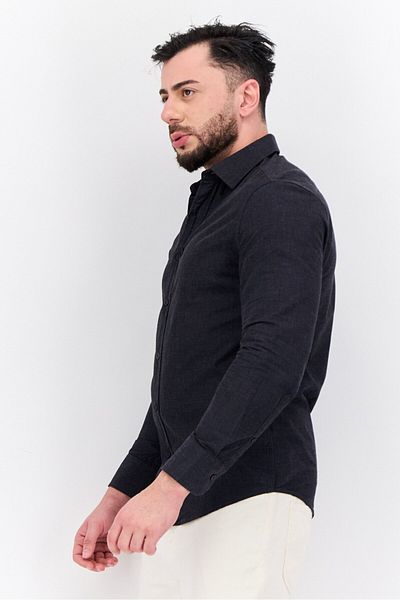 Algspar Men Regular Fit Solid Long Sleeves Casual Shirt, Charcoal