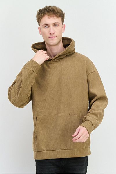 Members Only Men Hooded Rib Long Sleeves Sweatshirt, Tan