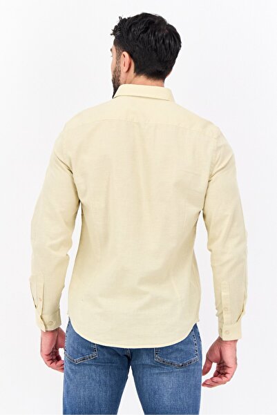 Algspar Men Regular Fit Plain Long Sleeves Casual Shirt, Light Tan