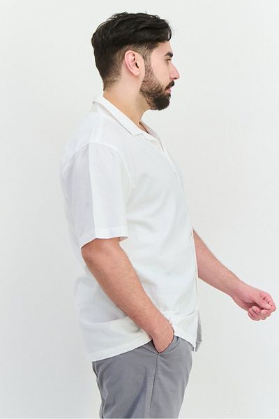 Algspar Men Regular Fit Textured Short Sleeves Casual Shirt, White