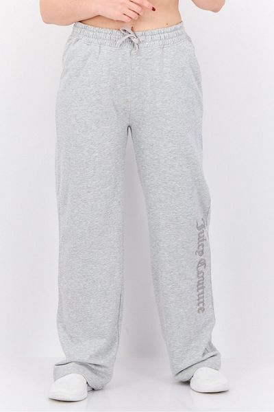Juicy Couture Women Regular Fit Embroidered Wide Leg Pants, Grey