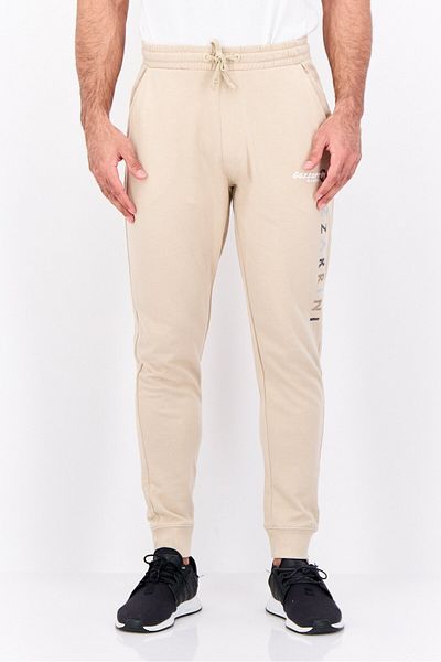 GAZZARRİNİ Men Regular Fit Brand Logo Joggers Pants, Beige