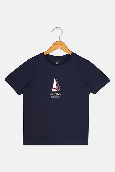 Nautica Kids Boy Crew Neck Short Sleeves Brand Logo T-Shirt, Navy