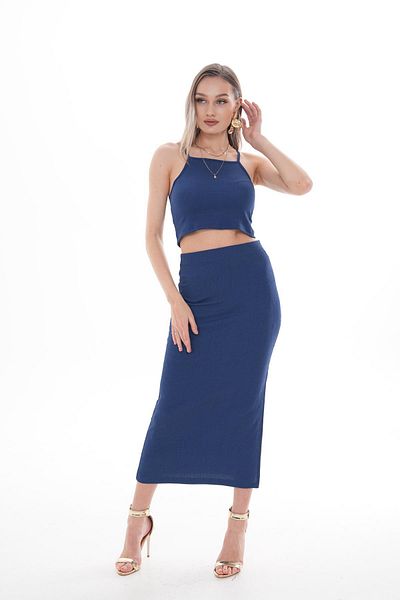 ŞİMAL Women's Double Suit with Rope Strap Skirt - 250050