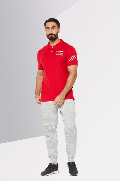 Plein Sport Men Sportswear Fit Short Sleeves Outdoor Polo Shirt, Red