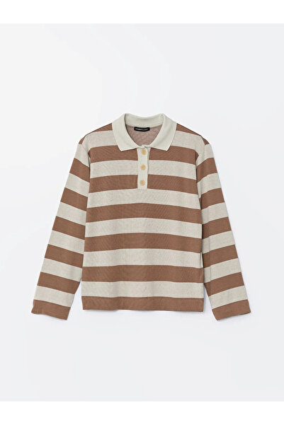 LC Waikiki Lcwaikiki Classic Brown Polo Neck Striped Women's T-Shirt