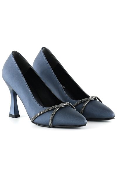 Erkan Saçmacı Βραδινά παπούτσια φορέματος Abby Navy Blue Satin Burmese Stone