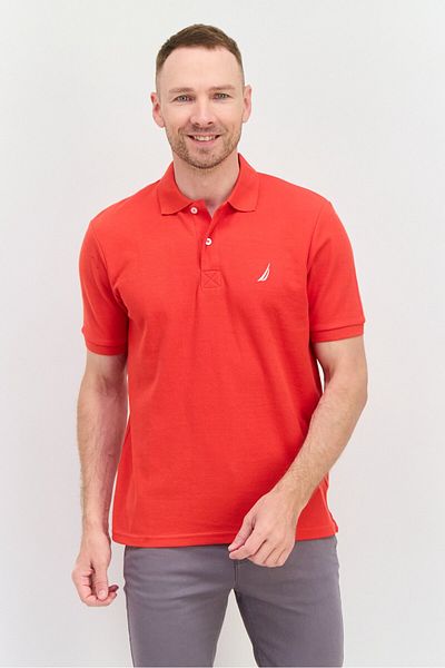 Nautica Men Regular Fit Short Sleeves Embroidered Logo Polo Shirt, Red Combo