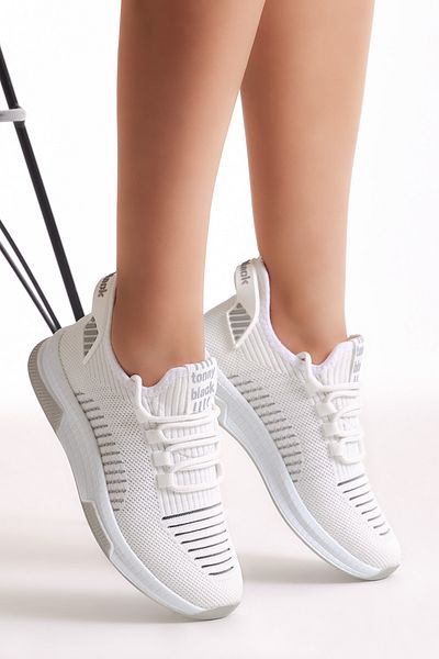 PowerSpeed Unisex White Gray Poly Sole Textile Fabric Lace-Up Sports Shoes