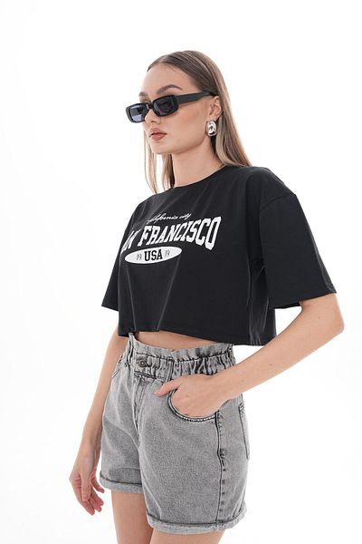 ŞİMAL Tricou casual de damă cu imprimeu text cu decolteu 250123   -