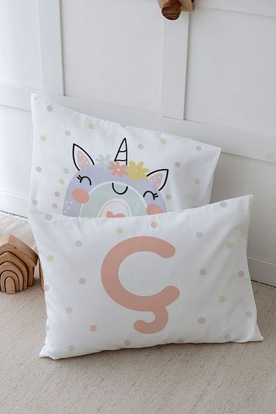 Tuğba Kuğu 2 Μαξιλαροθήκη (50x70) Salmon Unicorn - Letter Series - Letter C