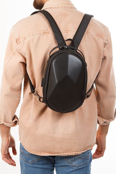 Newish Polo Ανδρικό μαύρο σκληρό δέρμα ώμου και σακίδιο πλάτης