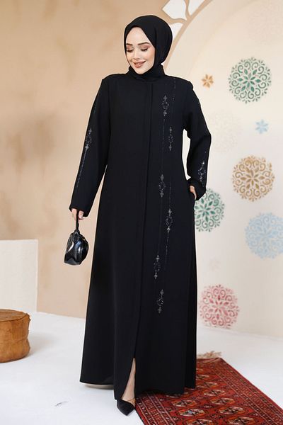 Neva Style Beaded Black Hijab Ferace 61358S