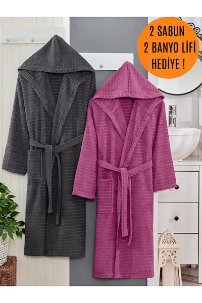 Denia Home Textile طقم رداء حمام بغطاء للرأس مكون من 6 قطع |   طقم روب حمام |   رداء حمام