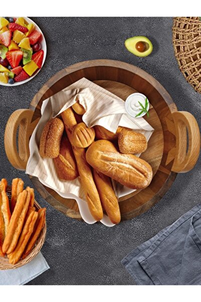 morponi Luxury Acacia Round Deep Fruit Bowl & Decorative Handle Bowl 25 cm