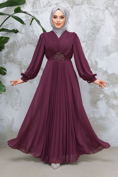 Neva Style Βραδινό φόρεμα με λεπτομέρεια δαντέλας με μούρο 4448mu