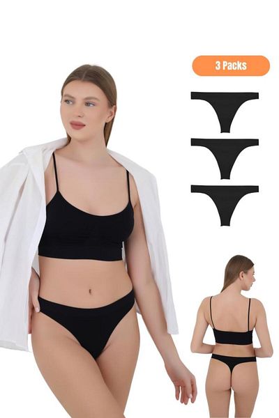 CNT Pachet special de 3 tanga pentru femei din microfibră - negru, alb, piele |   S/M, L/XL