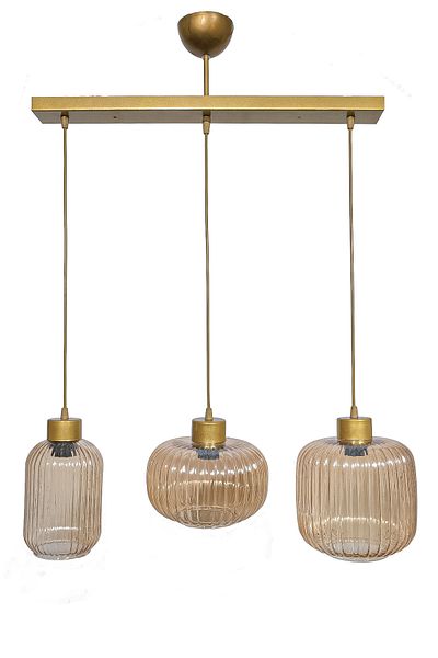 Fer Avize Nergis Modern 3-Piece Chandelier Row Decorative Glass Kitchen Cafe Living Room Indoor
