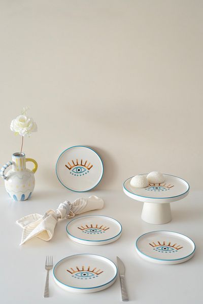 Kevin Seramik Hand Made Stackable Evil Eye Series Service Set