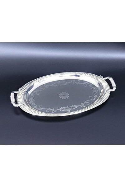 Alara Gümüş Gümüş Kaplama  Söz nişan ve kahve tepsisi Orta boy Oval