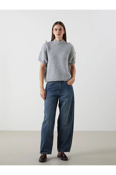LC Waikiki Xside Gray Stand Collar Stoned Women's Knitwear Sweater