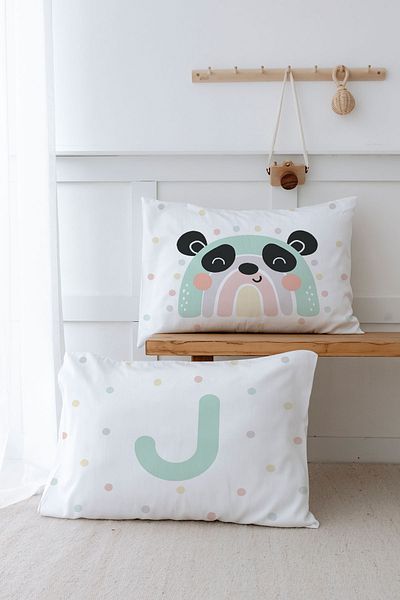 Tuğba Kuğu 2 Μαξιλαροθήκες (50x70) Mint Blue Panda - Letter Series - Letter J