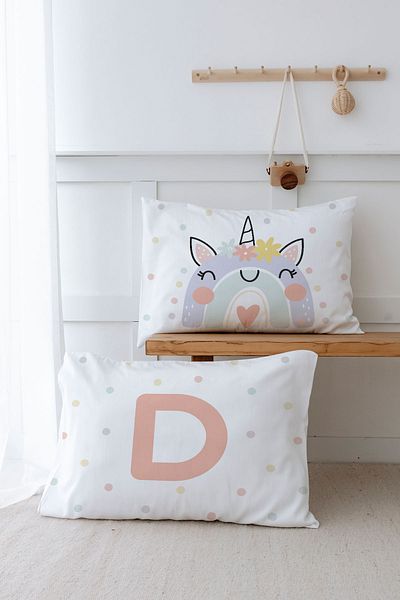 Tuğba Kuğu 2 Μαξιλαροθήκες (50x70) Salmon Unicorn - Letter Series - Letter D