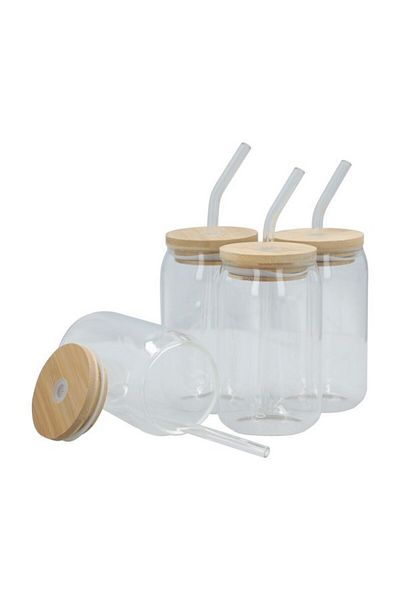 Bien Servi 4-Piece Glass Tumbler with Straw and Lid 350ml