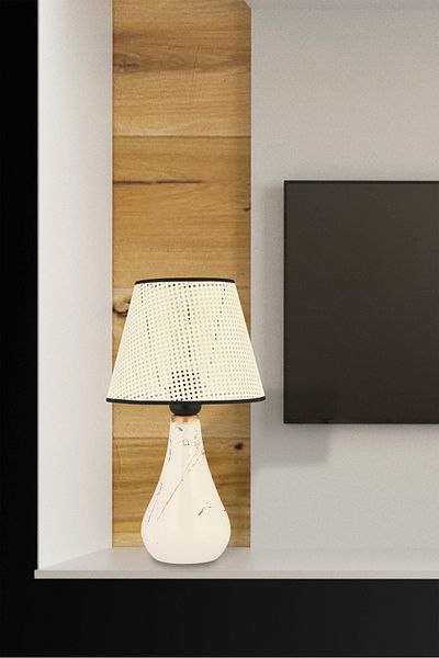 NisaLuce Damla Wicker Ceramic Large Lampshade - Cream/Wicker Head Black Piping