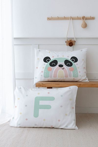 Tuğba Kuğu 2 Μαξιλαροθήκες (50x70) Mint Blue Panda - Letter Series - Letter F