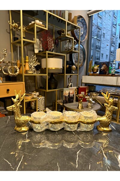 dekorbia Geyik 4'lü Mumluk Gold 43cm