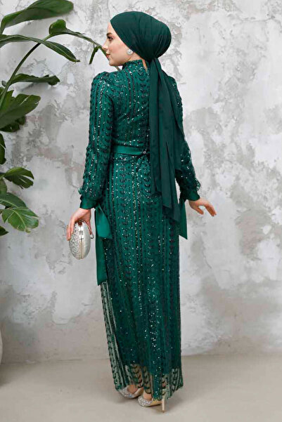 Neva Style Beading Embroidered Emerald Green Hijab Evening Dress 4891Zy