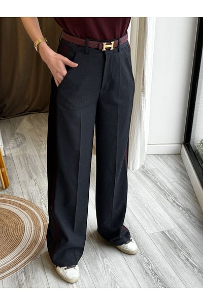 My Blog Black - Burgundy Garnished Palazzo Trousers - 51092