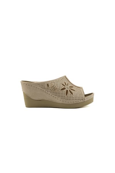 POLOMİA Vanda Anatomical Orthopedic Flexible Comfort Comfortable Sole Daily Women's Flower Pattern High Heel Slippers