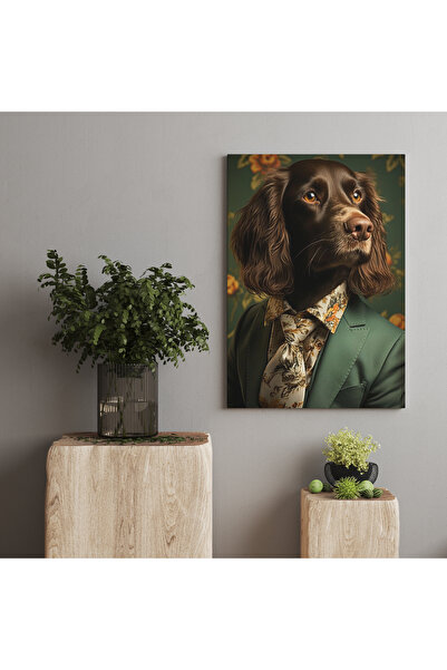 RUGSMODERN Kanvas Tablo Yeşil Ceketli Kahverengi Köpek Desenli tablo5001