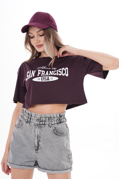 ŞİMAL Tricou casual de damă cu imprimeu text cu decolteu 250123   -