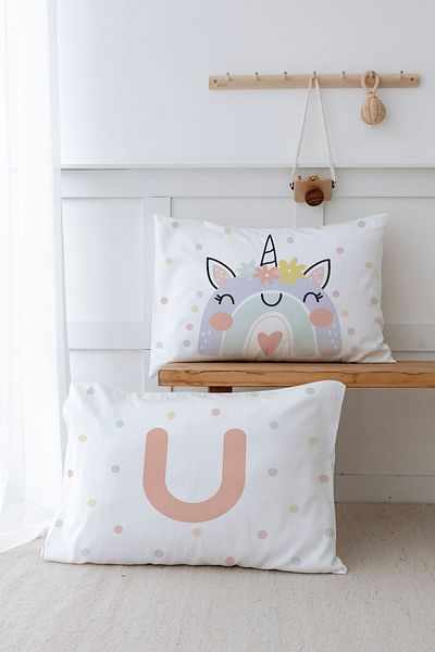 Tuğba Kuğu Μαξιλαροθήκη 2 τεμαχίων με σχέδιο Unicorn - Salmon, 50x70, Letter U