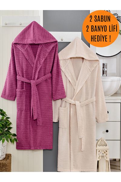 Denia Home Textile طقم رداء حمام بغطاء للرأس مكون من 6 قطع |   طقم روب حمام |   رداء حمام